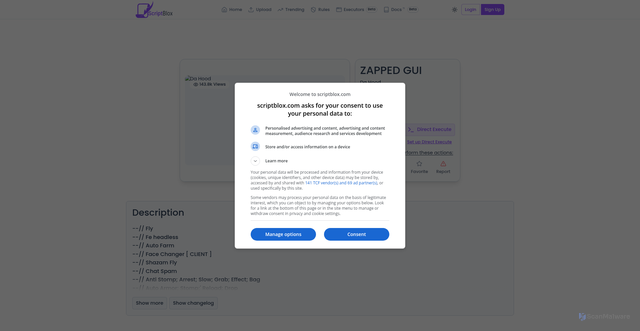 Security scan screenshot of https://scriptblox.com/script/Da-Hood-ZAPPED-GUI-5004