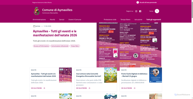 Security scan screenshot of https://www.comune.aymavilles.ao.it