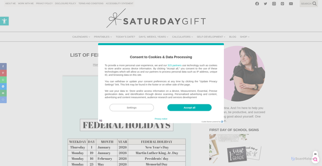 Security scan screenshot of https://www.saturdaygift.com/federal-holidays-2026/