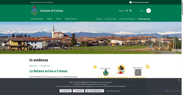 Security scan screenshot of https://www.comune.cressa.no.it/it-it/home