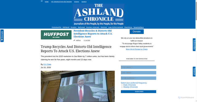 Security scan screenshot of https://theashlandchronicle.com/president-recycles-distorts-old-intelligence-reports-to-attack-u-s-elections-anew/
