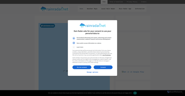 Security scan screenshot of https://www.rainradar.net/