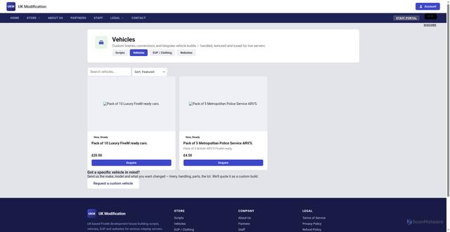 Security scan screenshot of https://uk-mods.pages.dev/vehicles.html