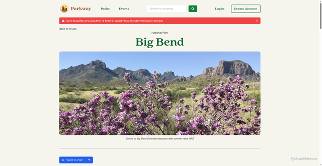 Security scan screenshot of https://www.visitnationalparks.us/park/bibe