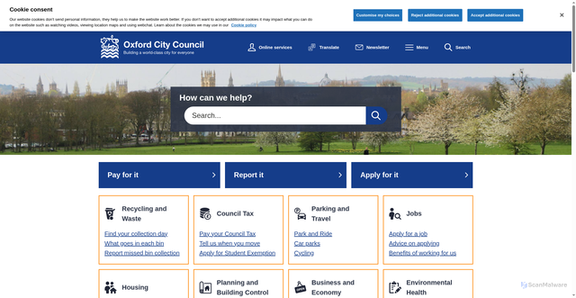 Security scan screenshot of https://www.oxford.gov.uk/