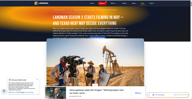 Security scan screenshot of https://landman.blog/blog/landman-season-3-starts-filming-in-may-and-texas-heat-may-decide-everything