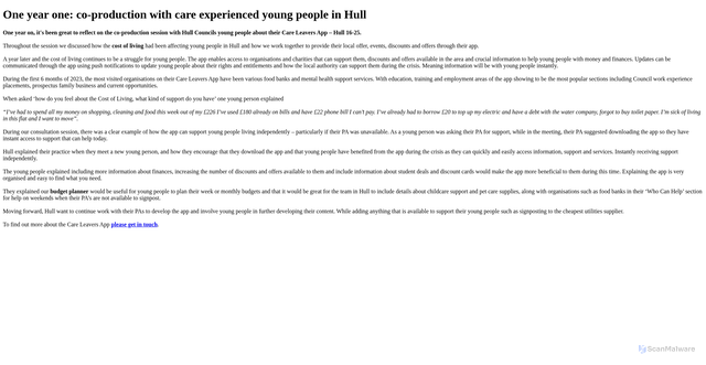 Security scan screenshot of https://cloudflare-server-rendering-test.pages.dev/news/79-one-year-one-co-production-with-care-experienced-young-people-in-hull