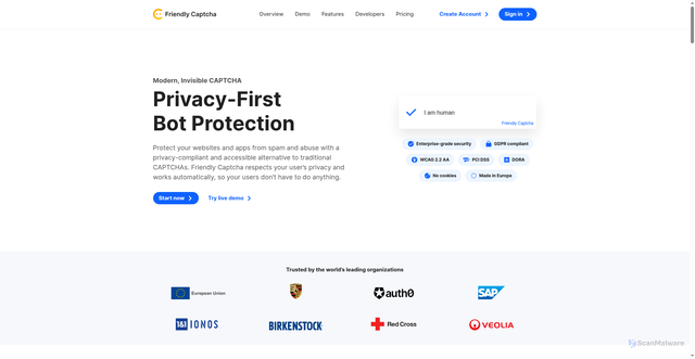 Security scan screenshot of https://friendlycaptcha.com