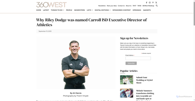 Security scan screenshot of https://360westmagazine.com/why-riley-dodge-was-named-carroll-isd-executive-director-of-athletics/