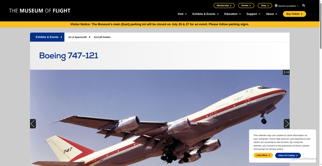 Security scan screenshot of https://www.museumofflight.org/exhibits-and-events/aircraft/boeing-747-121
