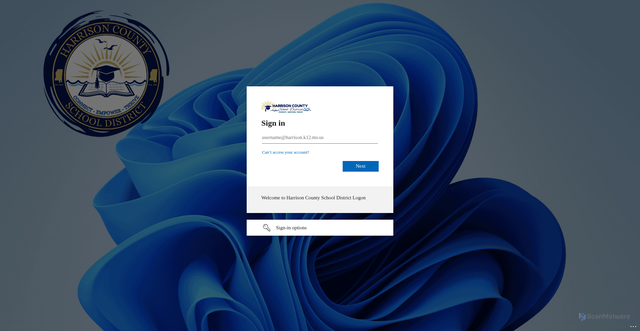 Security scan screenshot of https://harrisonk12msus-my.sharepoint.com