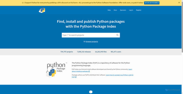 Security scan screenshot of https://pypi.org/