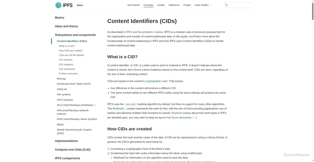 Security scan screenshot of https://docs.ipfs.tech/concepts/content-addressing/