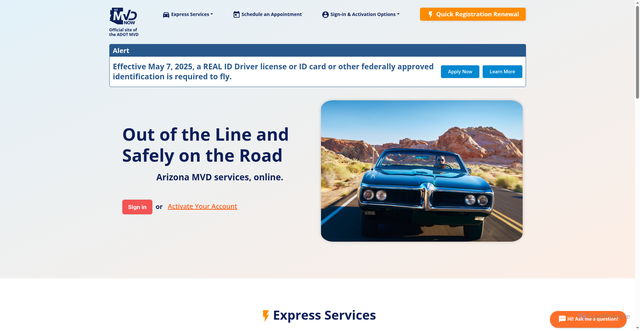 Security scan screenshot of https://azmvdnow.gov/