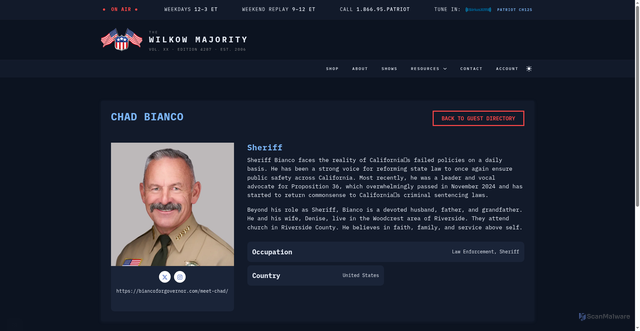 Security scan screenshot of https://wilkowmajority.com/show-guests/sheriff-chad-bianco/