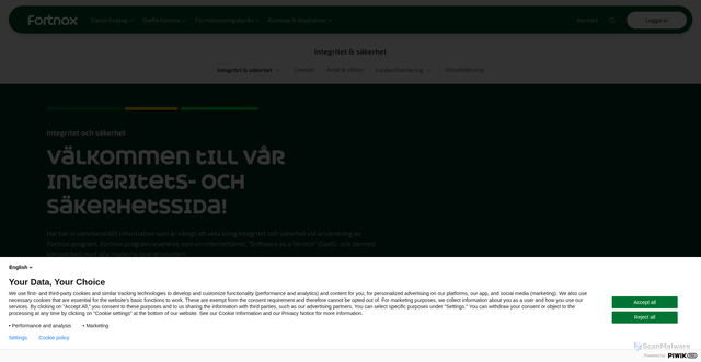 Security scan screenshot of https://www.fortnox.se/integritet-och-sakerhet