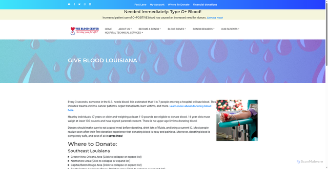 Security scan screenshot of https://www.thebloodcenter.org/louisiana
