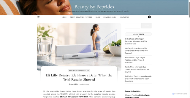 Security scan screenshot of https://beautybypeptides.com/eli-lilly-retatrutide-phase-3-data-what-the-trial-results-showed/