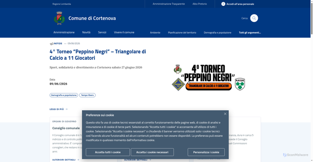 Security scan screenshot of https://www.comune.cortenova.lc.it