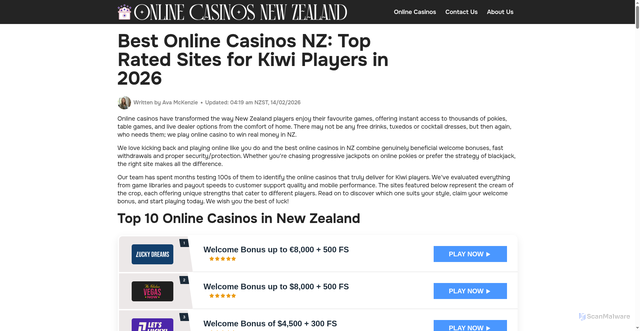 Security scan screenshot of http://onlinecasinosnz.co.com/