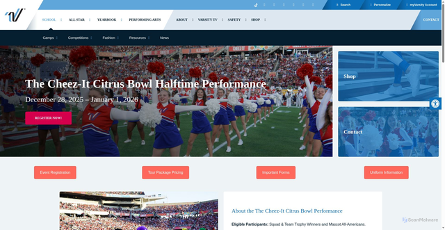 Security scan screenshot of https://www.varsity.com/school/camps/special-events/citrus-bowl/