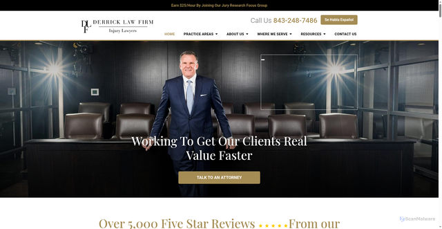 Security scan screenshot of https://www.derricklawfirm.com/
