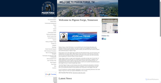Security scan screenshot of https://www.cityofpigeonforge.com/