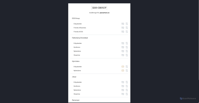 Security scan screenshot of https://app.essgroup.se/preferences/?u=970573dd1aabcdd9cb4d774fceb1b2dd