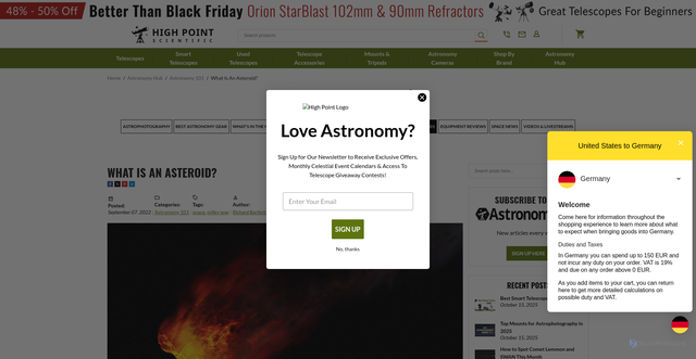 Security scan screenshot of https://www.highpointscientific.com/astronomy-hub/post/astronomy-101/what-is-an-asteroid