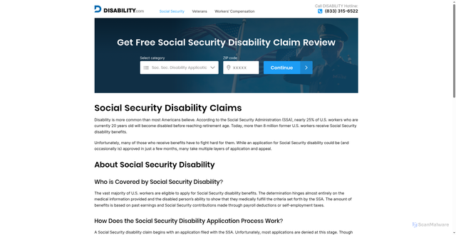 Security scan screenshot of https://dlsability.com/social-security/