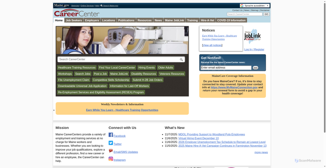 Security scan screenshot of https://www.mainecareercenter.com/