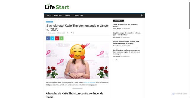 Security scan screenshot of https://lifestart.com.br/cinema-e-tv/bachelorette-katie-thurston-entende-o-cancer-no-gma/8029/