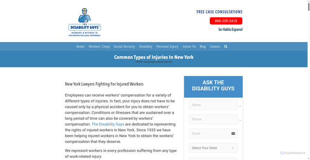 Security scan screenshot of https://thedisabilityguys.com/types-of-injuries/