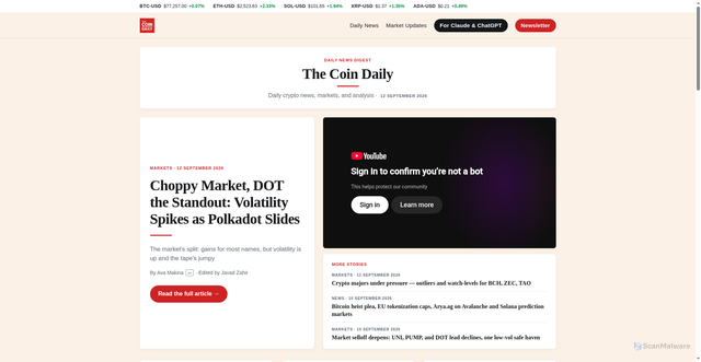 Security scan screenshot of https://thecoindaily.co/