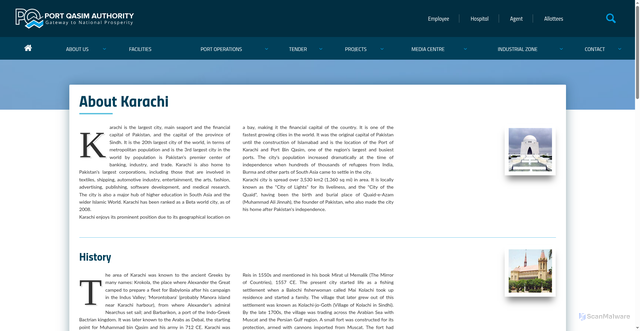 Security scan screenshot of https://www.pqa.gov.pk/en/about-us/about-us/port-qasim-at-glance/about-karachi