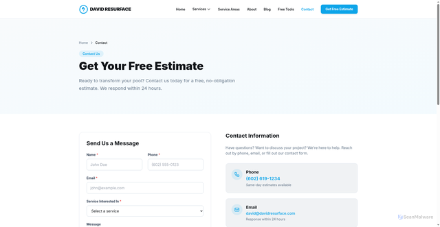 Security scan screenshot of https://lp2601241041-david-resurface-m6rz8v.pages.dev/contact/