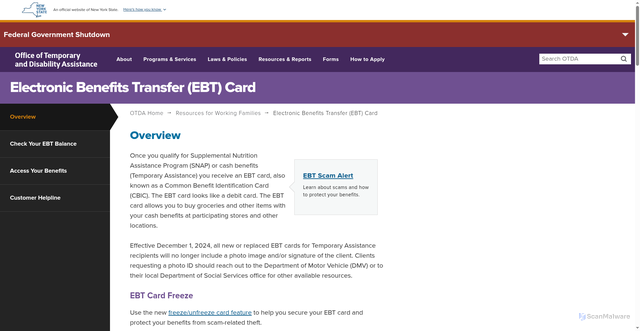 Security scan screenshot of https://otda.ny.gov/workingfamilies/ebt/