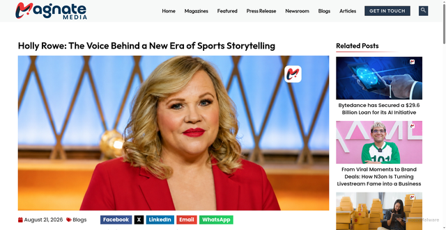 Security scan screenshot of https://themagnatemedia.com/holly-rowe/