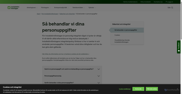 Security scan screenshot of https://www.in.se/personuppgifter#/