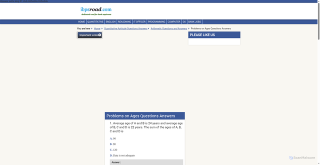 Security scan screenshot of http://ibpsroad.com/problems-on-ages-solutions-bank-exams-ibps/question/25/index.html