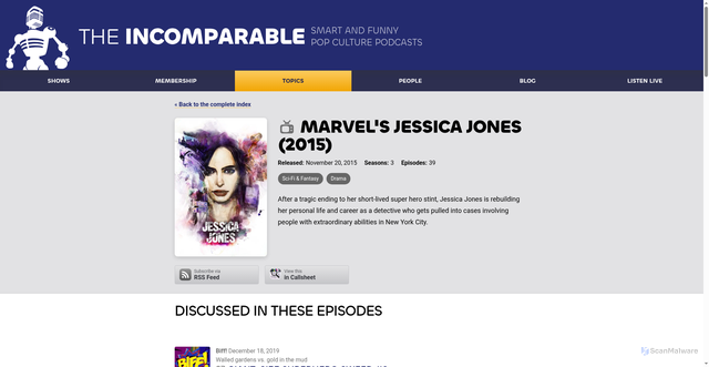 Security scan screenshot of https://www.theincomparable.com/topics/jessica-jones/