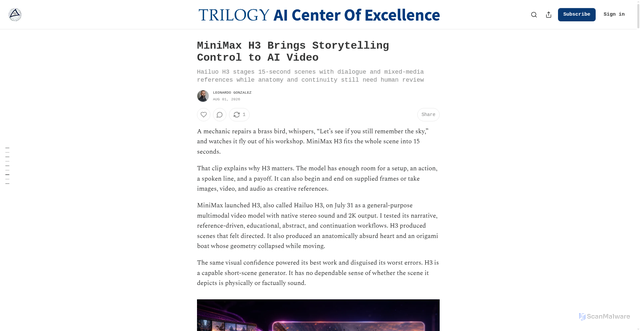 Security scan screenshot of https://trilogyai.substack.com/p/minimax-h3-ai-video