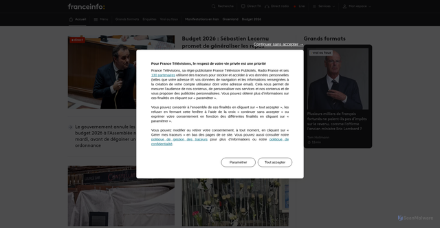 Security scan screenshot of https://www.franceinfo.fr