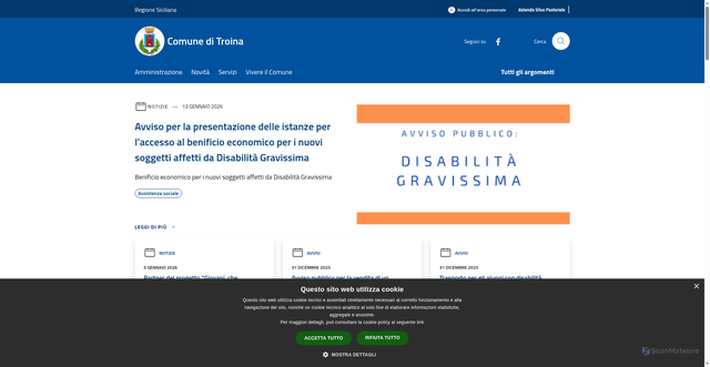 Security scan screenshot of https://www.comune.troina.en.it/it