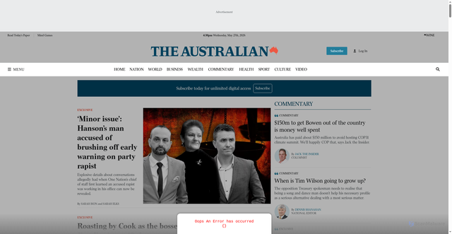Security scan screenshot of https://www.theaustralian.com.au
