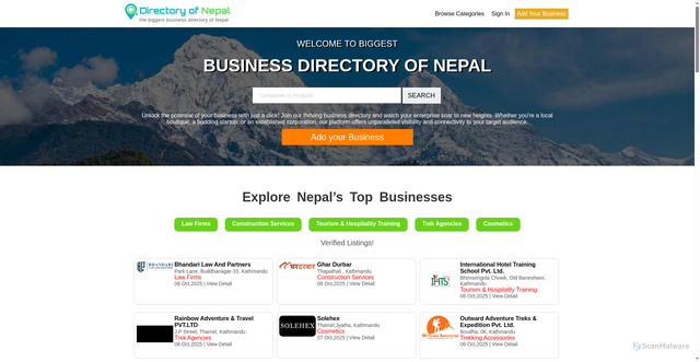 Security scan screenshot of https://www.directoryofnepal.com/