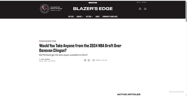 Security scan screenshot of https://www.blazersedge.com/trail-blazers-discussion-game-threads/102592/2024-nba-draft-portland-trail-blazers-donovan-clingan-ranking