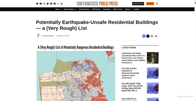 Security scan screenshot of https://www.sfpublicpress.org/potentially-earthquake-unsafe-residential-buildings-a-very-rough-list/