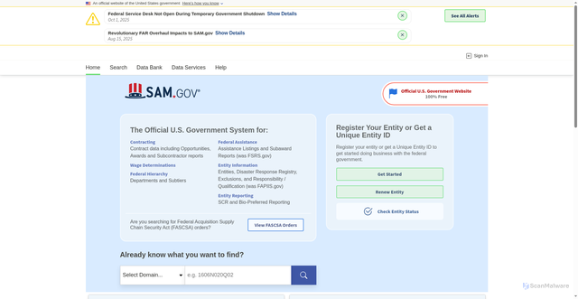 Security scan screenshot of https://sam.gov/