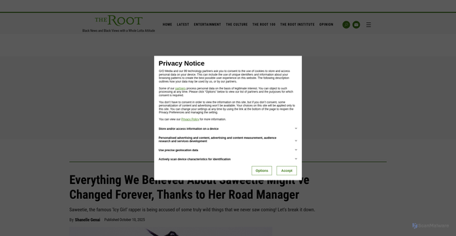 Security scan screenshot of https://www.theroot.com/everything-we-believed-about-saweetie-mightve-changed-f-2000066521